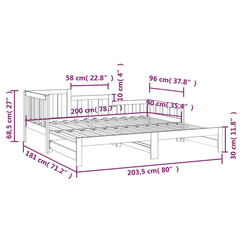 Farlough Solid Wood Daybed with Trundle, 90 x 200 cm, natural