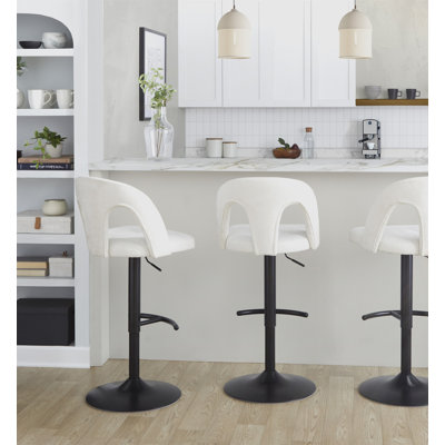 Tabouret de bar réglable en métal et tissu neige avec repose-pieds arrondi en T - ensemble de 2