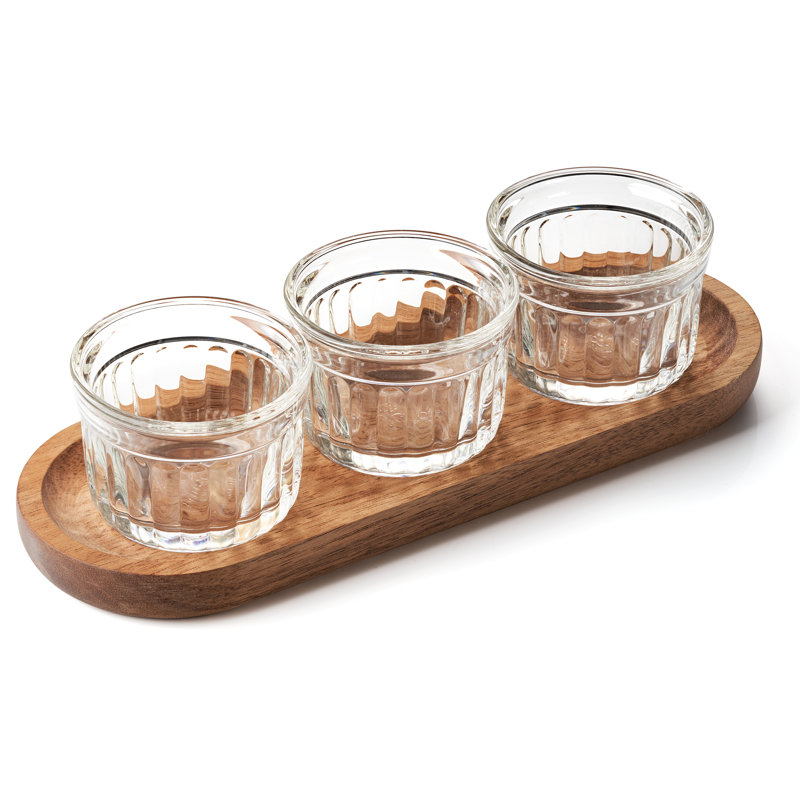 Délice 4 pièces, pots en verre et plateau de service en bois La Rochere
