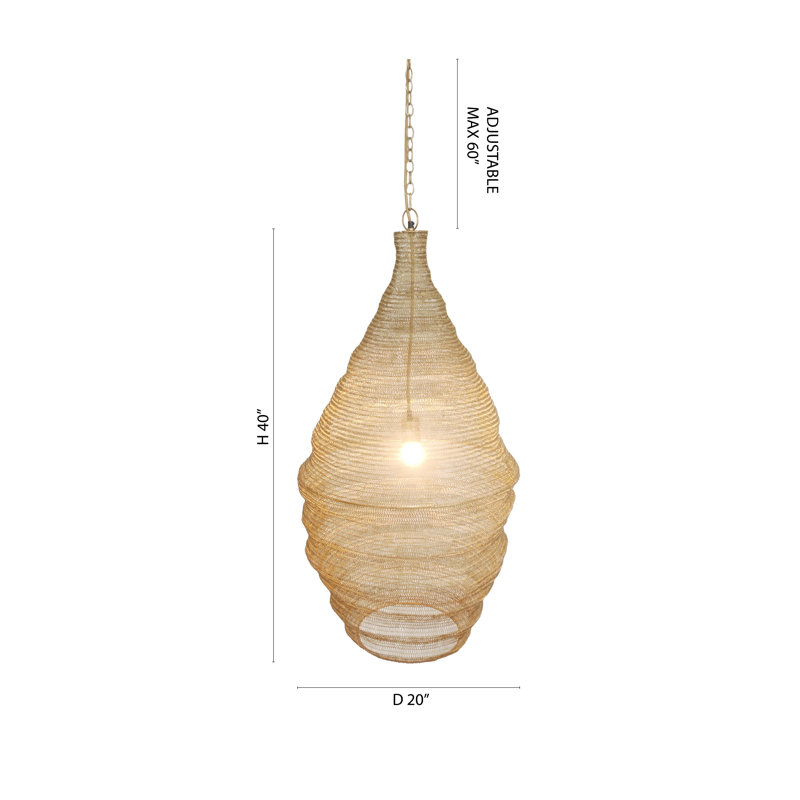 Luminaire suspendu panier 1 lumière Transitional, Doré, H 100 po x l 20 po x P 20 po