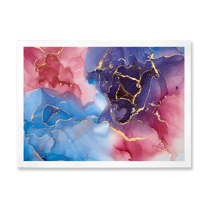 Mauve et bleu, luxe abstrait, fluide V - Peinture sur toile, H 12 po x l 20 po x P 1 po, Cadre photo blanc