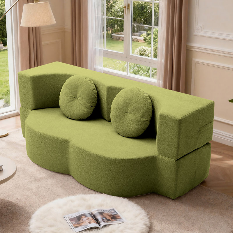 Canapé-lit pliable en velours sans os 75,5 po Lychee, sans assemblage requis avec deux coussins, vert, Velours vert