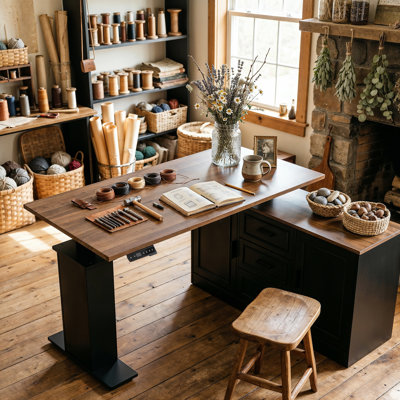 Electric Adjustable Height L-Shaped Standing Desk With 3 Drawers And Storage Cabinet