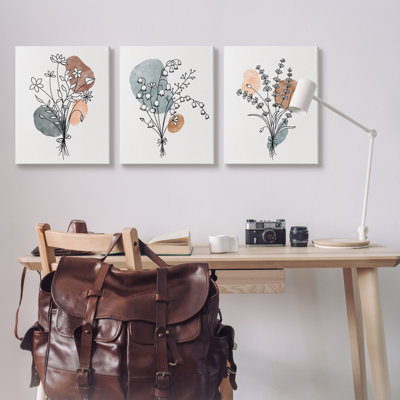 «Neutral Bohemian Herb Bunches» par JJ Design House LLC - ensemble de 3 impressions sur toile tendue