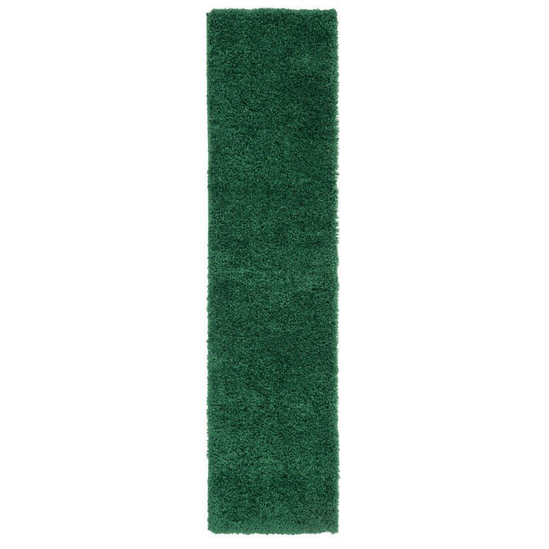 Durable Super Soft Shaggy Dark Green Rug, Runner 60 x 240cm