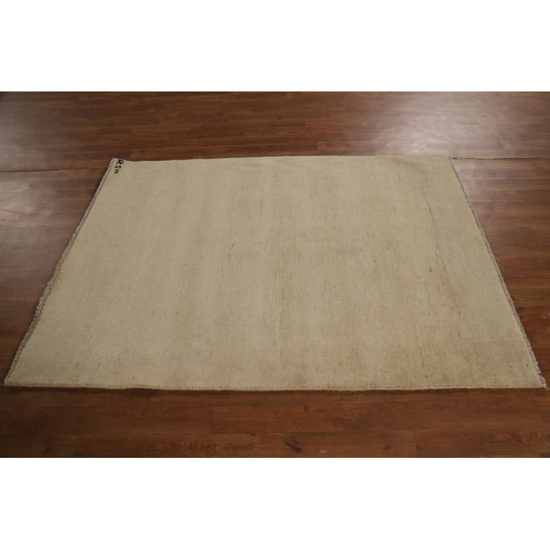Solid Beige Gabbeh Modern Accent Rug 4x6