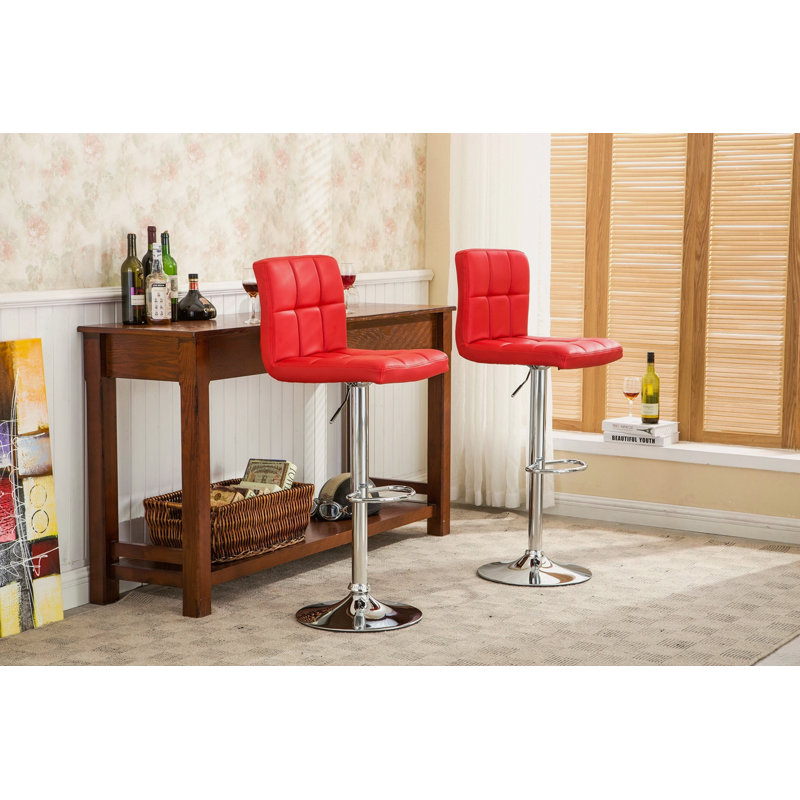 Tabouret de bar pivotant réglable en similicuir, ensemble de 2, Rouge