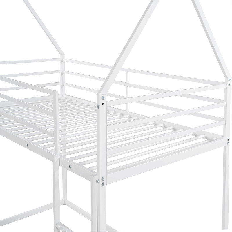 Twin Over Twin House Bunk Bed With Built-In Ladder