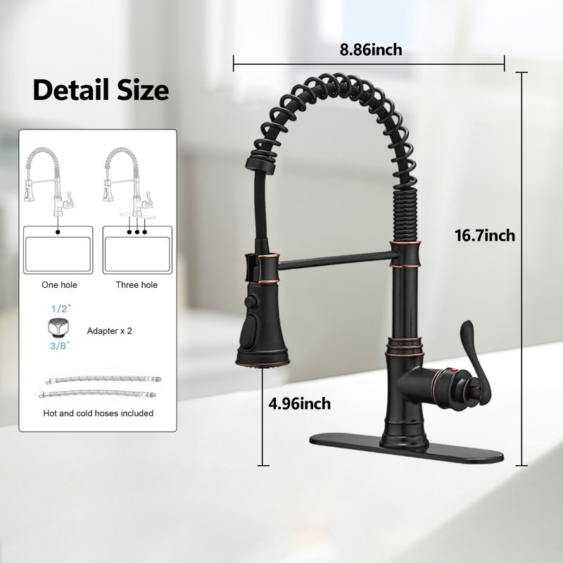 Kitchen Sink Faucet With Deck, High Arc Single Handle Pull-Down Sprayer, Three Spray Modes Kitchen Faucet, Oil Rubbed Bronze