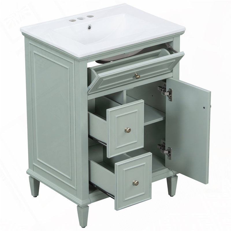 Meuble-lavabo 24 po avec lavabo en céramique, Vert clair