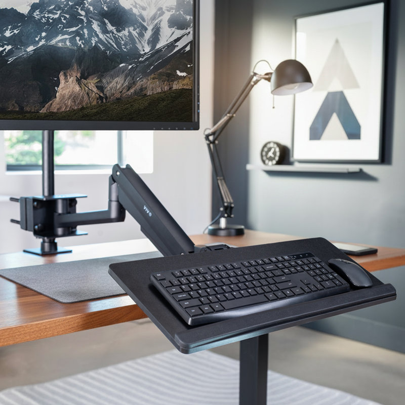 VIVO 24” Pneumatic Pole Mounted Keyboard Tray, Full Motion, Height Adjustable