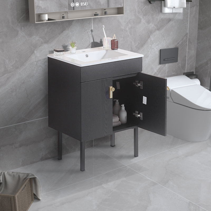 Meuble-lavabo simple 23,6 po avec plateau en céramique Madylyn, Noir