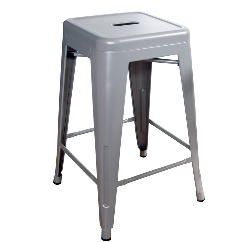 Itzia Counter Stool with Metal Frame, Silver, Counter Stool (24" Seat Height), 3