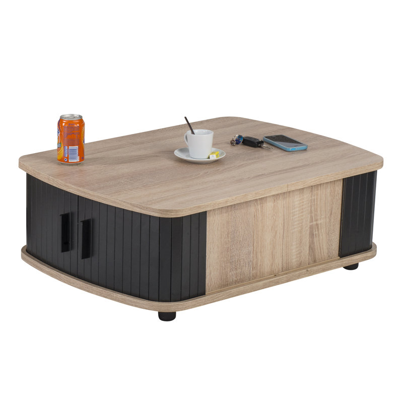 Block Coffee Table with Storage, Black, Oak