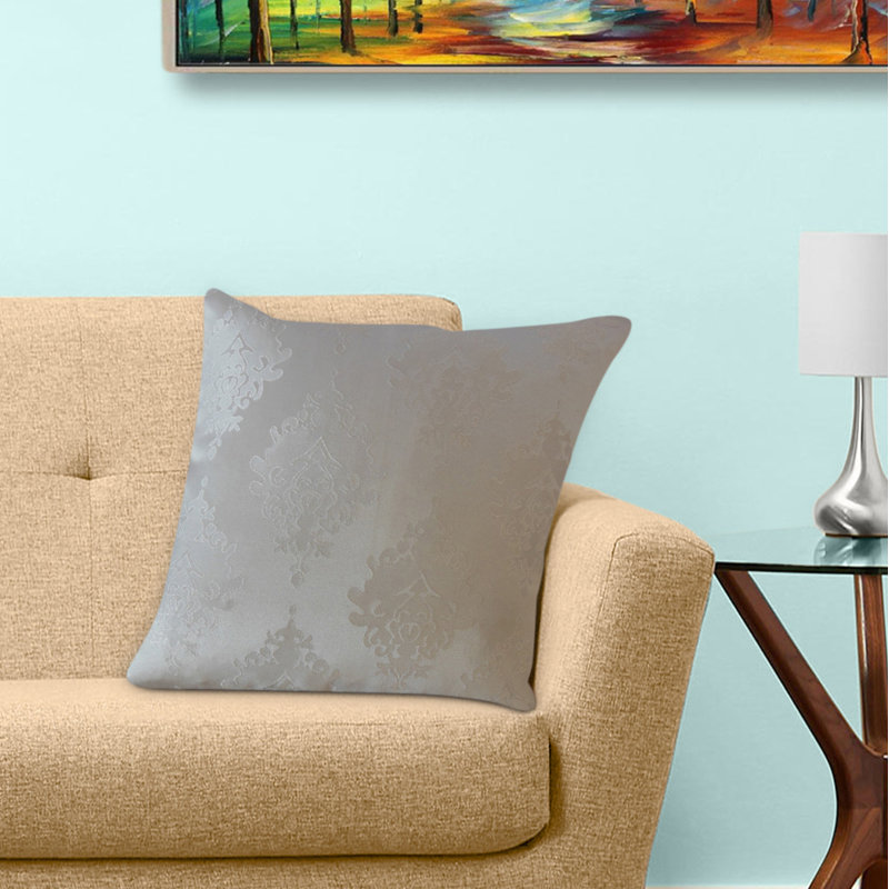 Oreiller en damas Harding, 18 po x 18 po, Coussin décoratif, Gris foncé