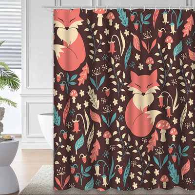 Flowers Mushrooms Animal Autumn Cartoon Cute Shower Curtain with 12 Hooks