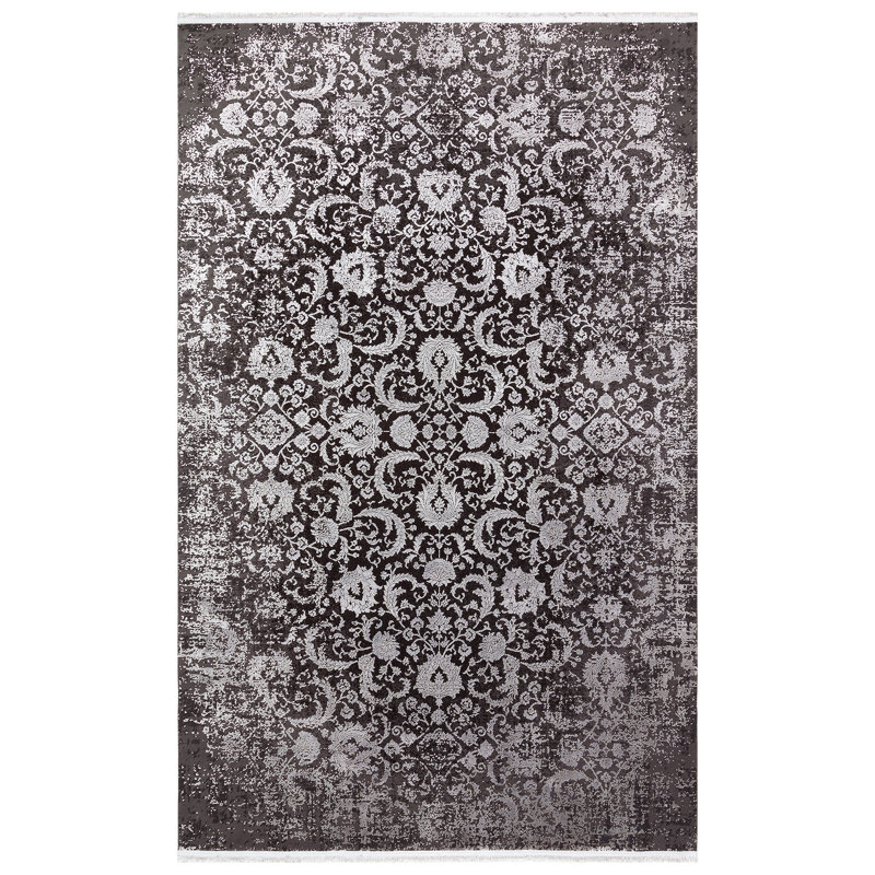 Tapis d'entrée élégant, 2,6 x 4,9 pi | 100% viscose / acrylique, hauteur de poils de 5 mm | Tissé à la machine, 1 200 000 points de fil | Durable, facile à nettoyer avec l'aspirateur et le détachant | Parfait pour le salon et le vestibule