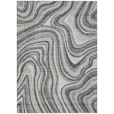 10' X 14' Charcoal Abstract Washable Indoor Outdoor Area Rug