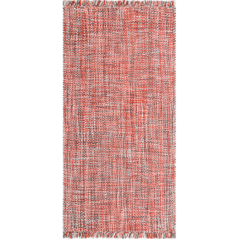 Morris Hand Woven Polyester Indoor/Outdoor Area Rug in Coral/Gray, Rectangle 2'6" x 5'
