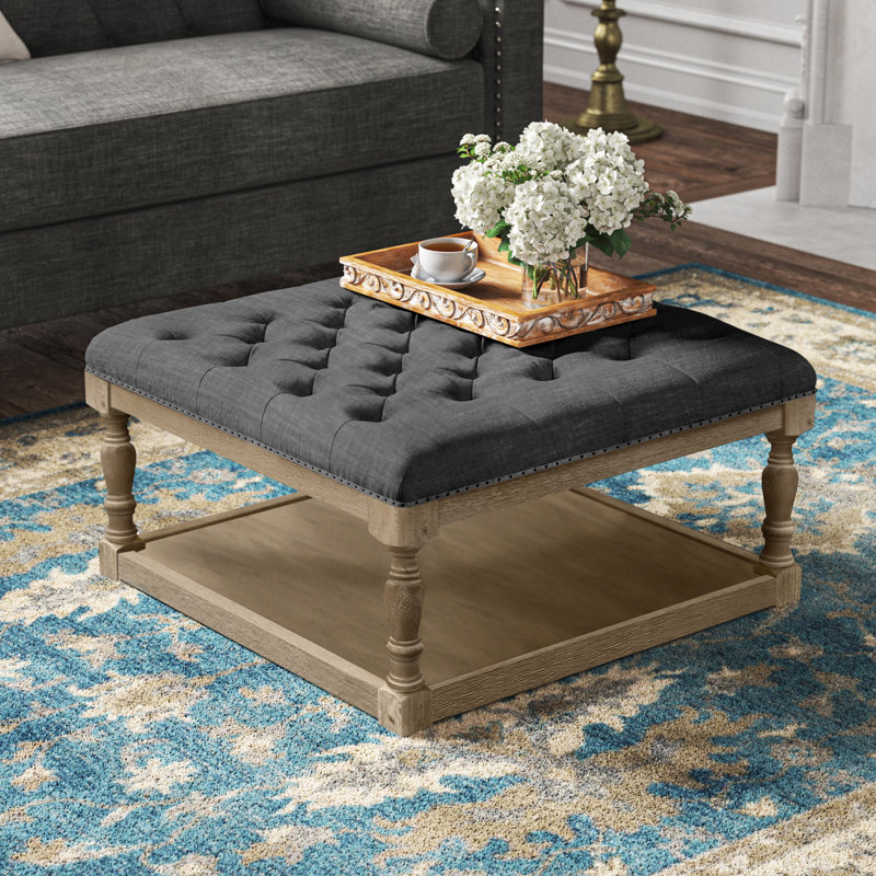 Hammonton Upholstered Ottoman, Dark Gray/Natural