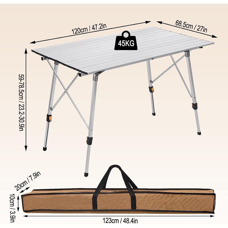 Morrice Dakota Fields Rectangular Camping Table, 78.5cm H x 120cm L x 68.5cm D, White