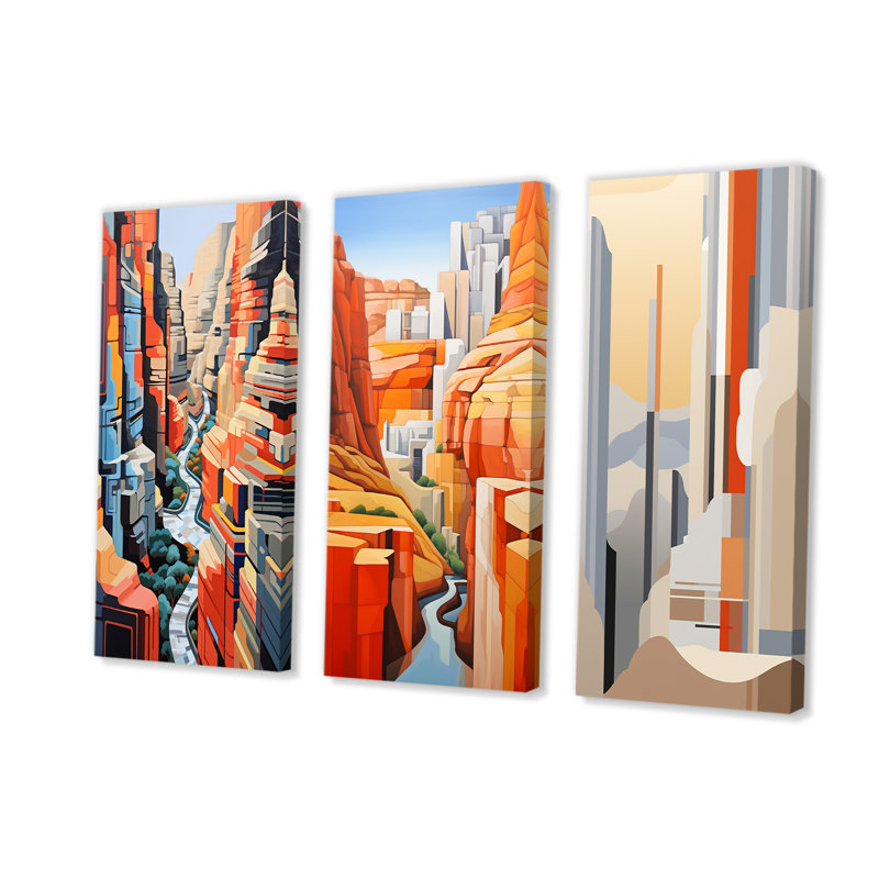 Paysage de canyon inspiré de Stijl, H 28 po x l 36 po, Toile tendue