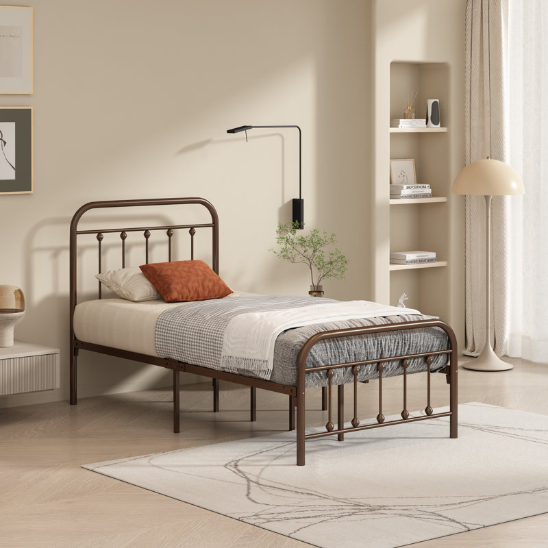 Lit plateforme en métal Hidalgo, Simple, Brun