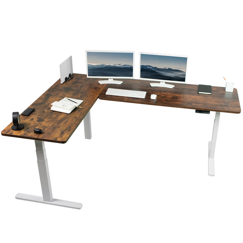 Bureau en coin électrique 83 "x 60", Brun rétro / blanc