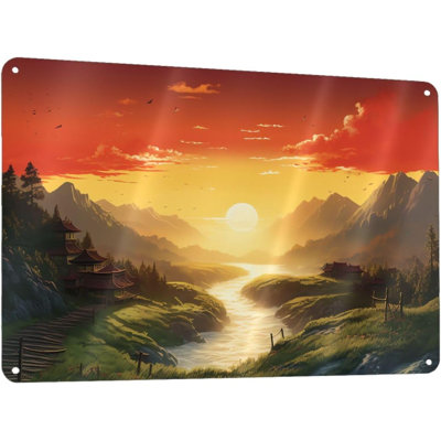 Plaque en métal rétro en métal rétro barre de salle de bain en aluminium signe de la véranda rétro affiche de bienvenue soleil levant Art mural pour la maison café décoration murale 8 x 12 pouces