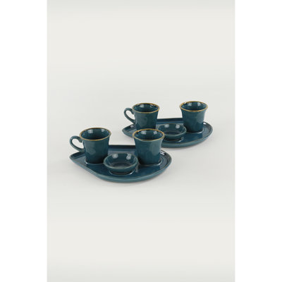 Elegant 8-Piece Coffee Cup Set, Blue Ceramic | Includes 4 Coffee Cups (2.8 in, 2.9 fl oz), 2 Saucers (10.2 in), 2 Bowls (2.8 in) | 100% Ceramic - Perfect for Stylish Entertaining, Not Dishwasher or Microwave Safe