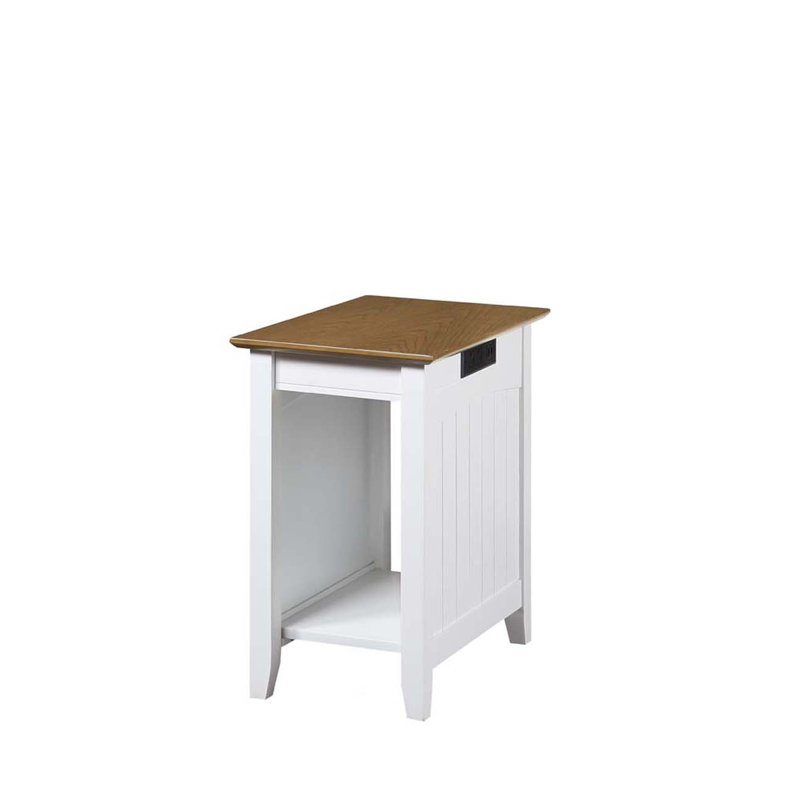 Morral Solid Wood End Table and Built-In Outlets, Driftwood/White
