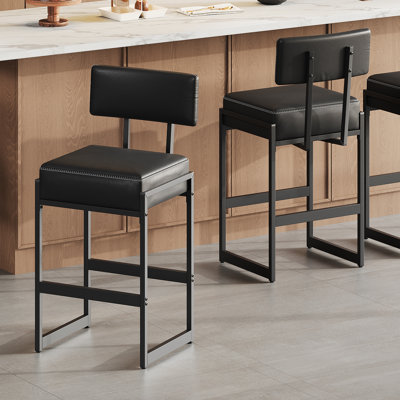 26.7"H Faux Leather Upholstered Counter Stool with Metal Frame