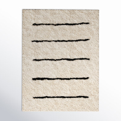 Mayer Striped Hand Knotted Wool Ivory/Black Area Rug