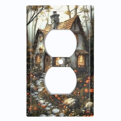 Metal Light Switch Plate Cover; US Standard Size 4 Gang Toggle - Whimsical Forest Cottage