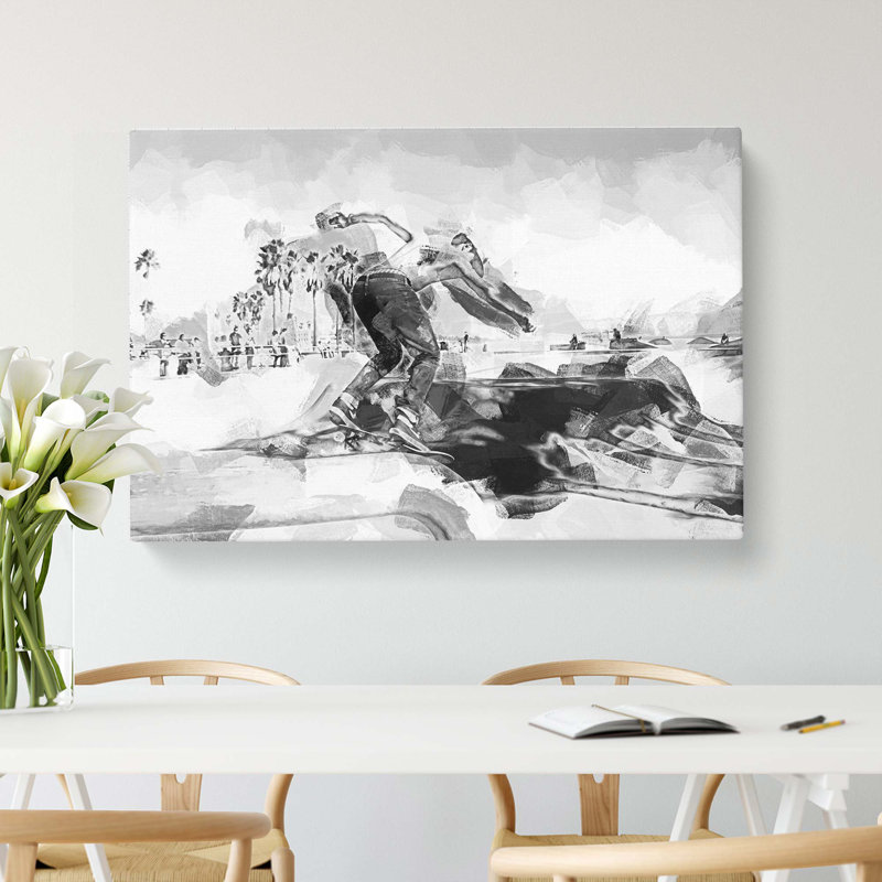 Venice Beach Skateboarder In Abstract - Wrapped Canvas, 60cm H x 91cm W x 3cm D