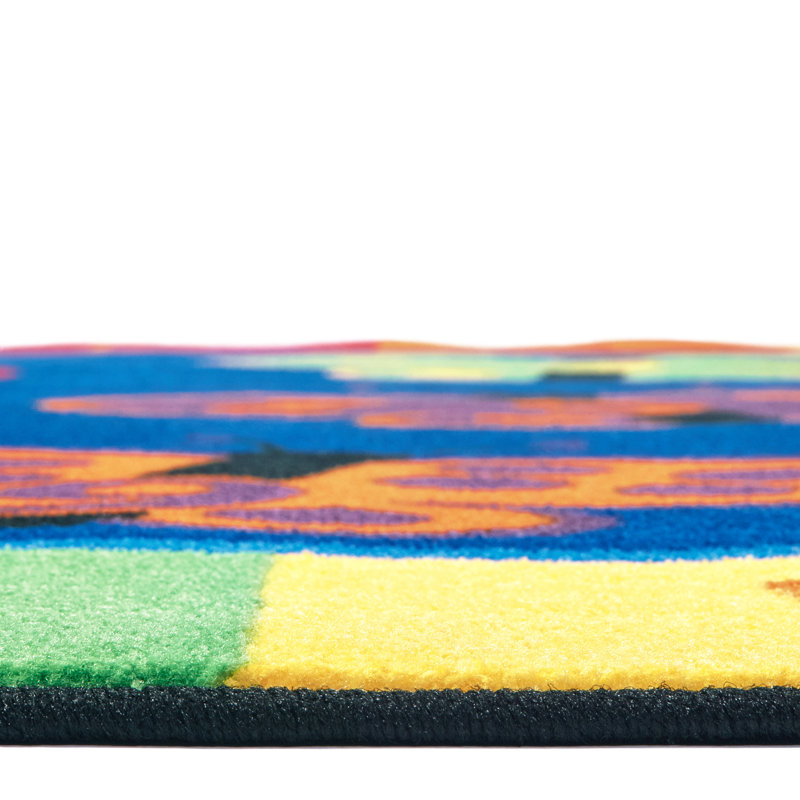 ABC 123 Butterflies Counting Literacy Tufted Blue/Red/Orange Classroom Area Rug, Oval 6'9" x 9'5"