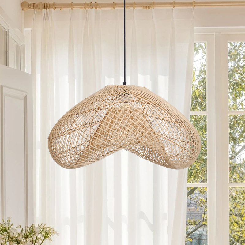 1-Light Rattan Pendant Light Fixture Bohemian, 10.23" H x 15.74" W x 15.74" D