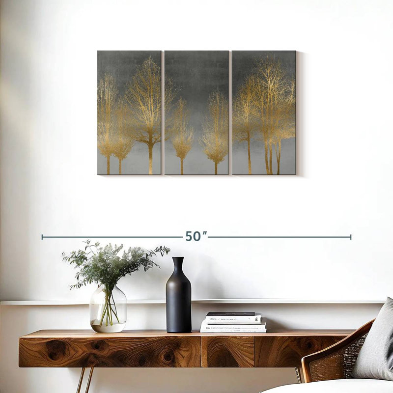 Harnek Gold Forest On Gray, 20" H x 33" W