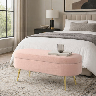 Banc de rangement repose-pieds ovale en flanelle avec pieds en métal robustes pour un décor moderne et élégant