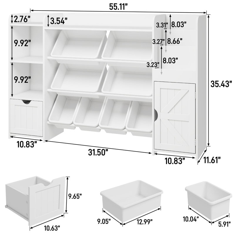 Tiered Bookshelf And 7 Storage Cubbies, White