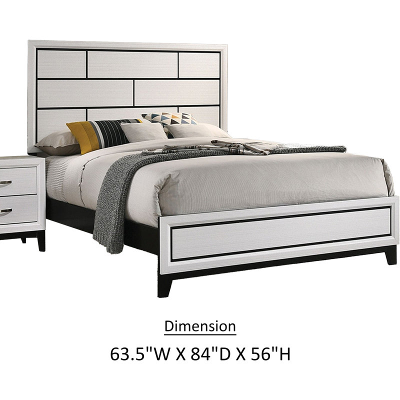 Erica Bed, Wood Finish, Panel Style Headboard, White/Black/Nickel, Queen, Metal/Manufactured Wood