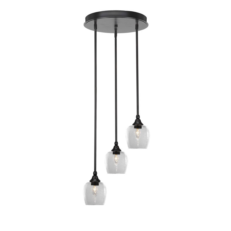 Jesusa 3 Light Stem Hung Cluster Pendalier With 6" Clear Bubble Glass, Espresso