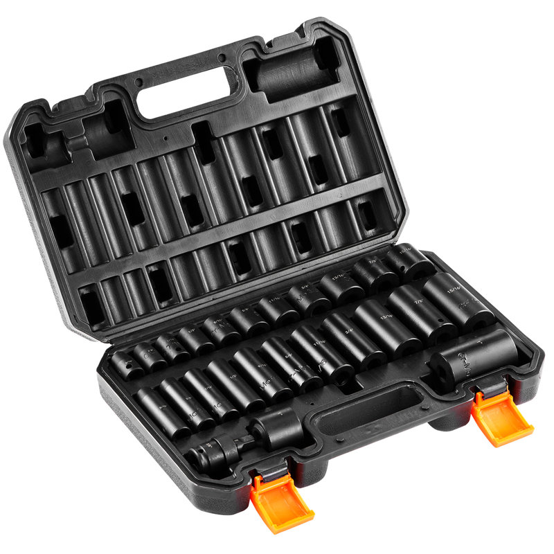 25 pièces 6 douilles à percussion dans un entraînement de 3/8 po, acier de qualité industrielle pour la résistance, douille à couple élevé pour minimiser le dénudage des boulons, marques d'identification claires, lecteur de boîte à outils, performance,