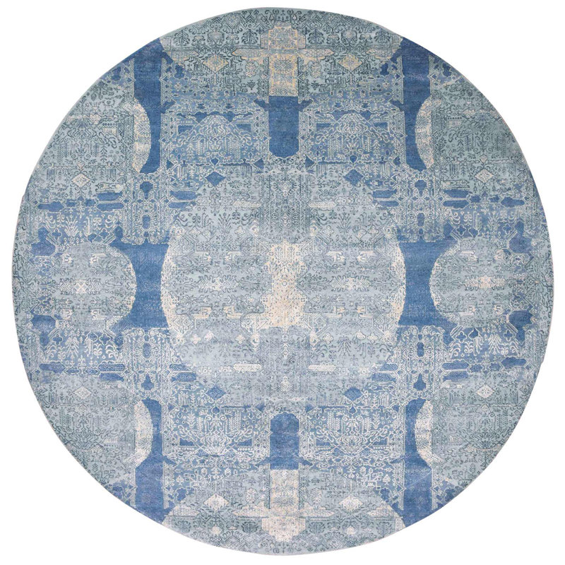 Scottlynn One-of-a-Kind Round 12'0" X 12'1" New Age Round Area Rug in Blue