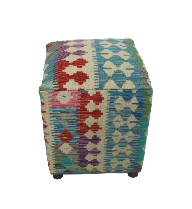 Plascencia Upholstered Ottoman, Green/Orange, 20" H x 16" W x 16" D