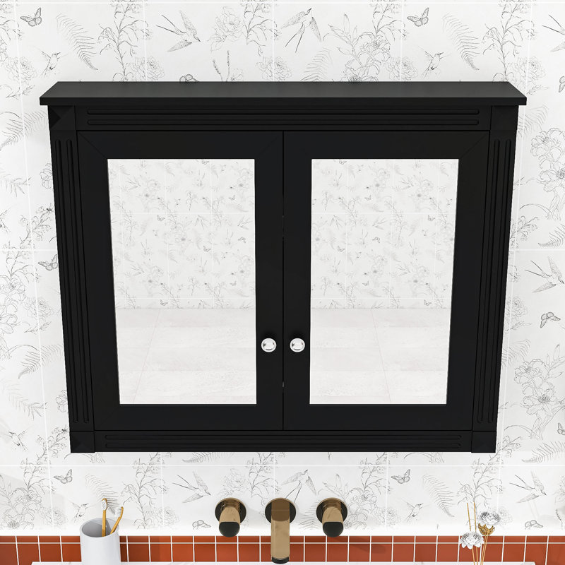Armoire à pharmacie murale avec miroir et tablettes réglables, Noir