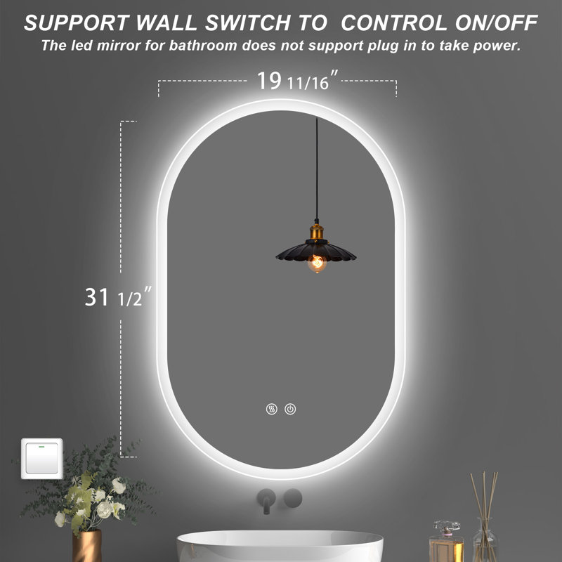 Oval LED Wall-Mounted Bathroom Vanity Mirror with Anti-Fog and Dimmable, 32'' x 20''