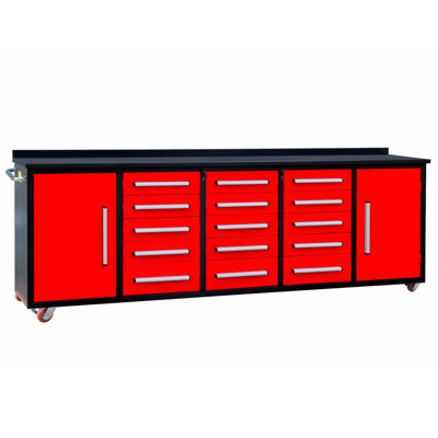 Armoire de rangement 10 pi avec banc de travail (15 tiroirs et 2 armoires) bleu