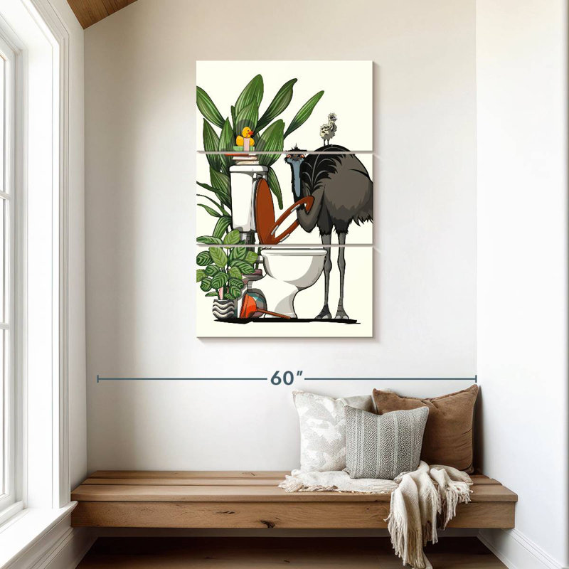 Ketti Emu Using The Toilet, 45" H x 28" W