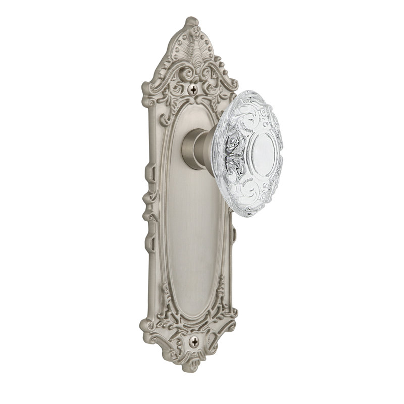 Victorian Plate with Crystal Victorian Knob, Satin Nickel, 2-3/8”